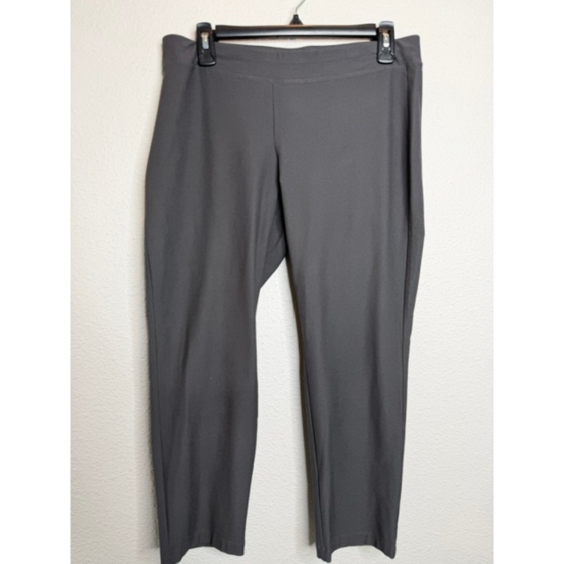 Eileen Fisher Petite Medium Gray Stretch Crepe Slim Ankle Pants Pull On Career
